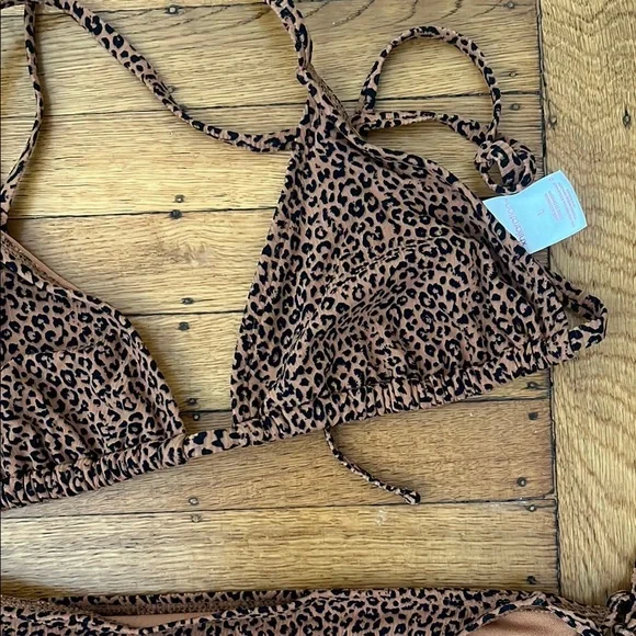 Xhilaration Brown Bikini Set with Animal Print and String Ties - Picture 2 of 2